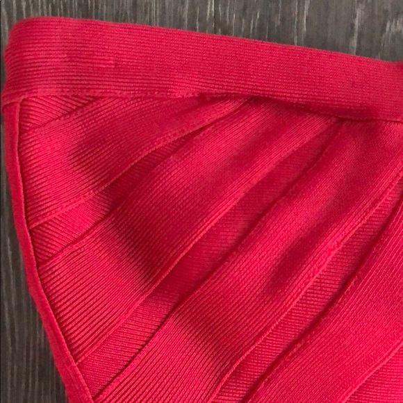 Herve Leger Red Strapless Bandage Dress - Picture 4 of 8